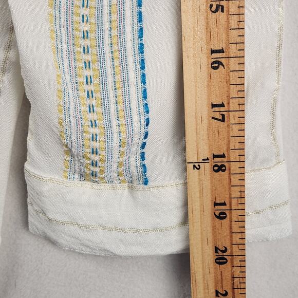 Elan Striped Button Up Shirt Women M Cream Blue Gold Metallic Made in India EUC - Picture 10 of 15